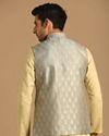 alt message - Manyavar Men Grey Jacket With Golden Motifs image number 2